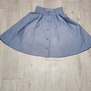 Soft Blue Button-Front Circle Skirt with Shirred Waist